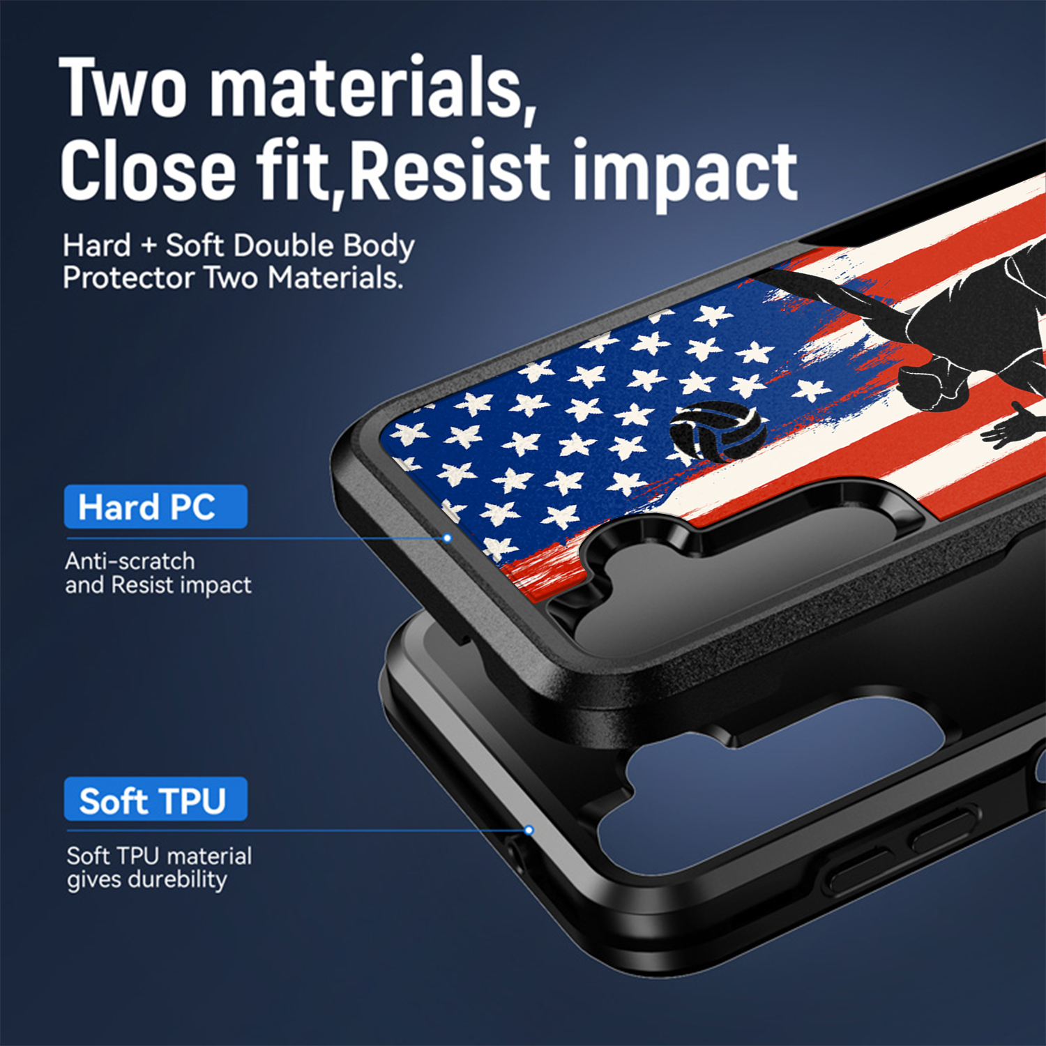 For [Samsung Galaxy A14 5G][DUAL TACTICAL][Hybrid Two Piece Case] USA Sports