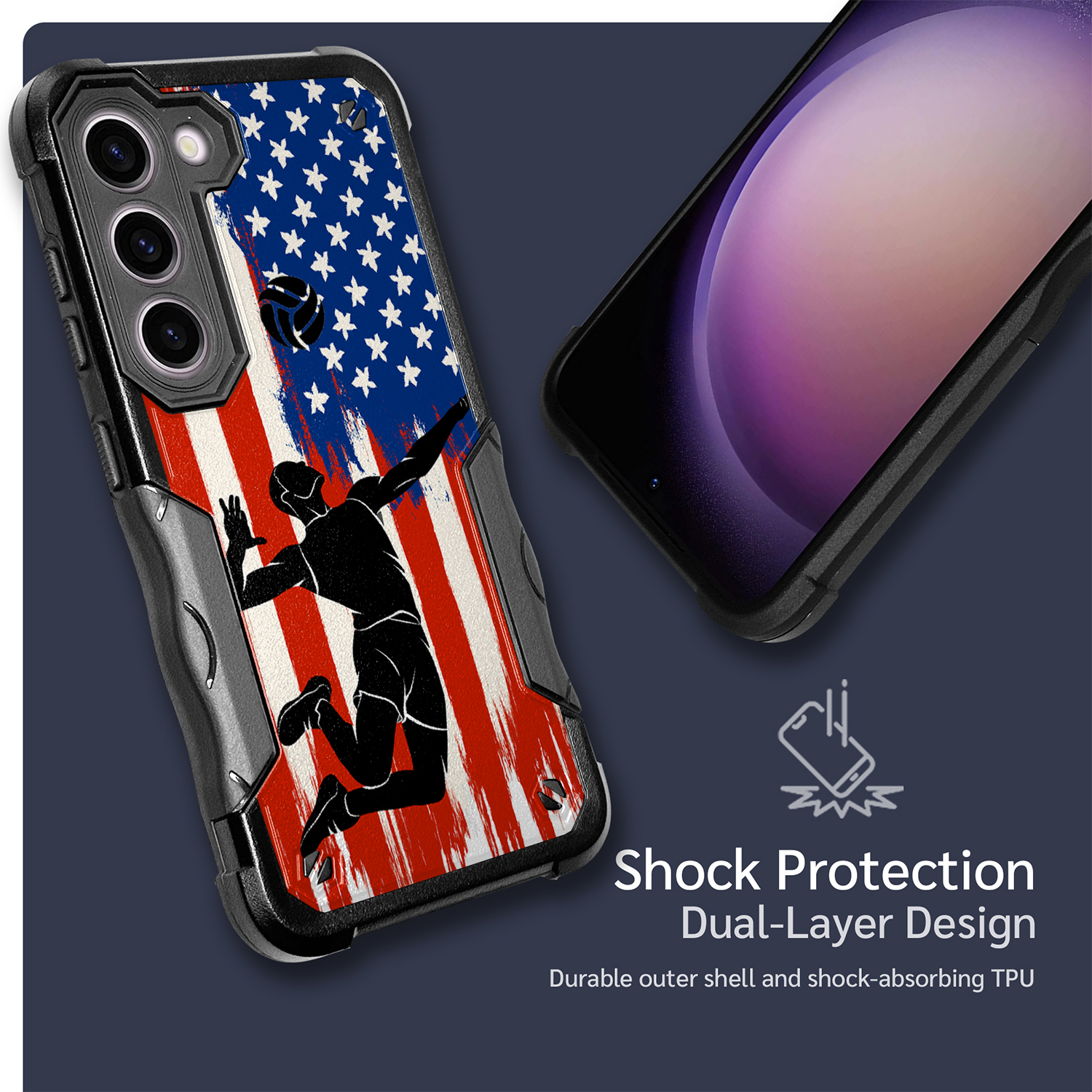 For [Samsung Galaxy S23][DUAL TACTICAL][Hybrid Two Piece Case] USA Sports